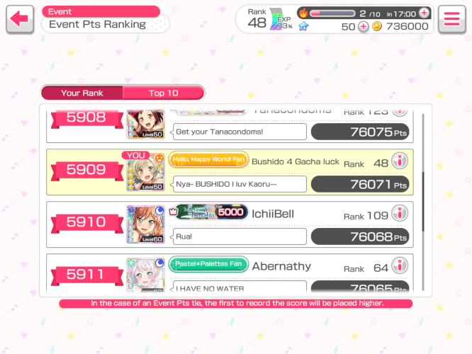 In two days already?! I didn’t realize!~ Everyone trying to get Lisa nee, good luck! Bushido!