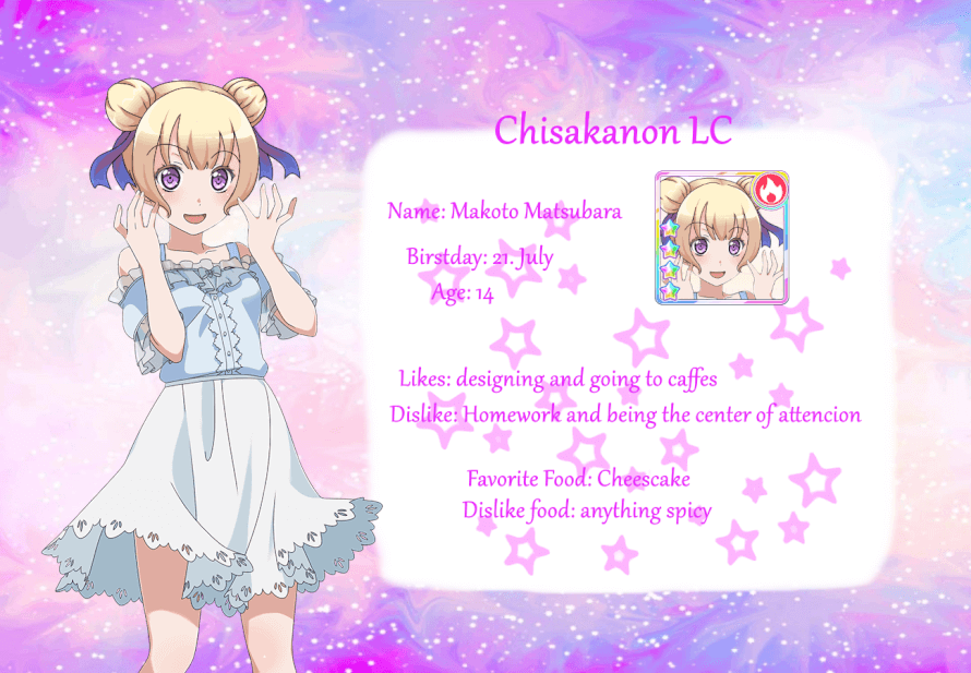 I did an edit of my ChisaKanon lovechild, and made a bio for her. 
How is it? ^_^ 