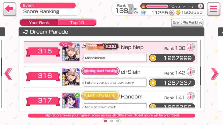 When the Flowers Bloom: Challenge Live Event   Dream Parade Score Ranking