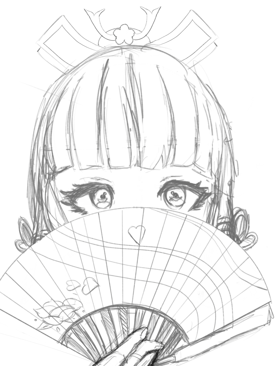 very  rough sketch of kamisato ayaka! should i make a full color? let me know!