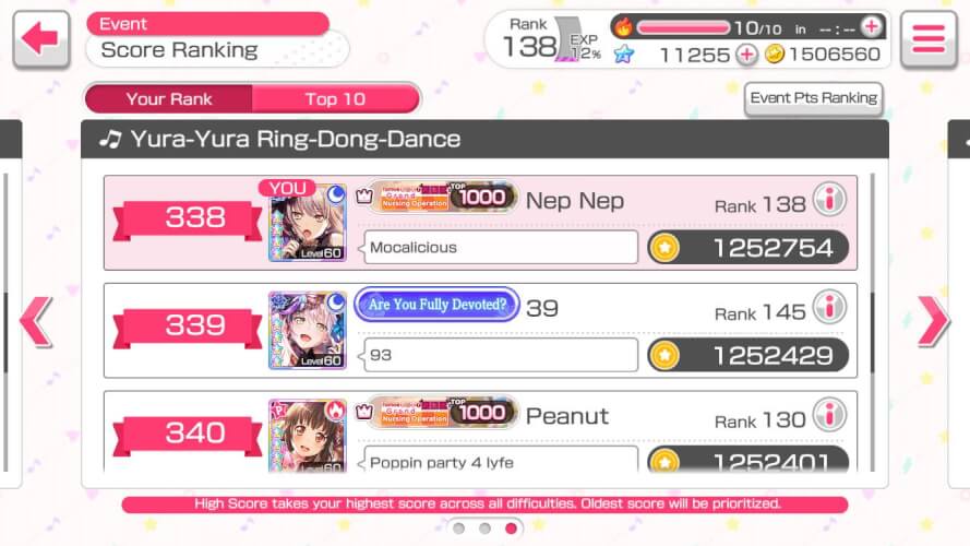 When the Flowers Bloom: Challenge Live Event   Yura Yura Ring Dong Dance Score Ranking