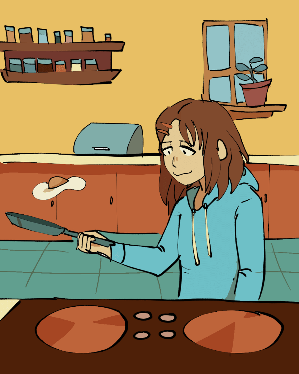 Misaki likes to cook for her family so I decided to draw her relaxing and making eggs. The stove is...