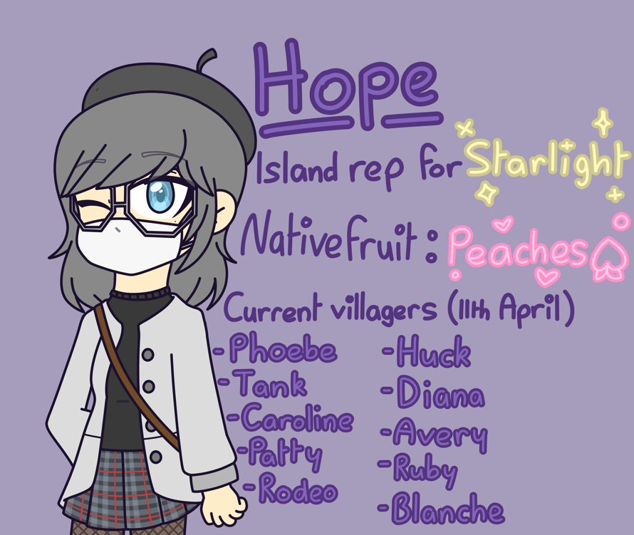 Here's my current villager in New Horizons and info about my island, Stardust!

The current animal...