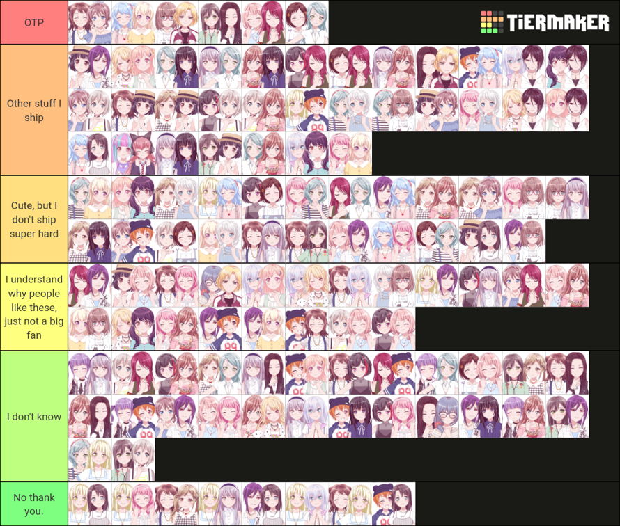      I was bored so I made my tier list for Bandori ships! 

     PLEASE RESPECT MY OPINION, THIS...