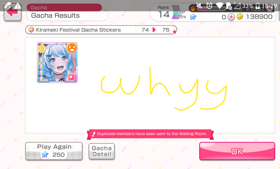 sooo I just made a solo pull in the kirameki fes and got kanon again. really whats wrong with gbp I...