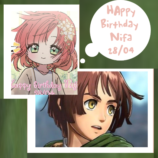 Hi bandori 
Today is Nifa's birhtday in Attack on titan ,she is on Hanji's squad 
Picrew original...