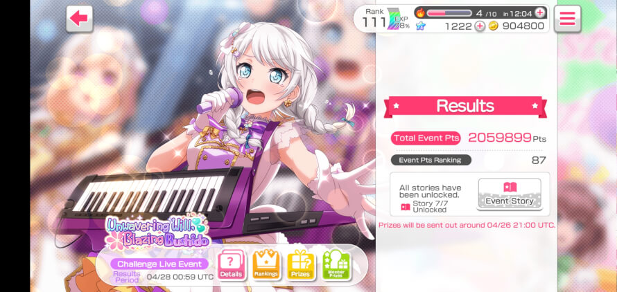 My first time tiering in bandori! 87th place~ So happy to have made top100 for a pasupare event!! I...