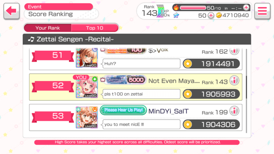 im rank 52..... pray 4 me, if i get this title then who cares if i didnt get Aya or Hina or...