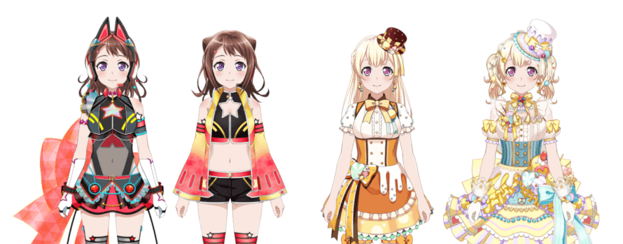  Here are the comparisons between Kasumi's and Chisato's DreamFes and Launch 3☆ costumes!  

Man,...