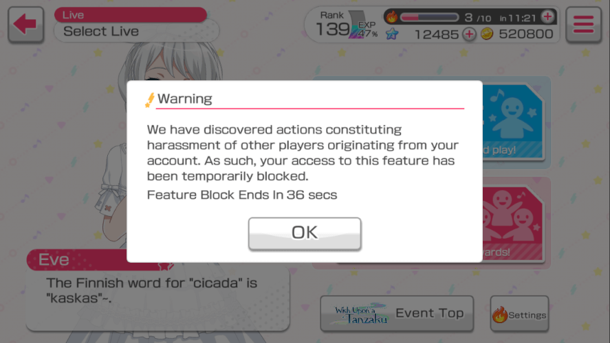 So this happened last night after I got kicked from a multi live when I got a low percent battery...