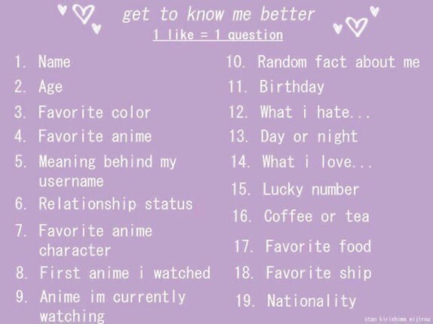 I wanna answer them all despite not reaching the amount of likes so let's do thisss
1. Natalie
2....