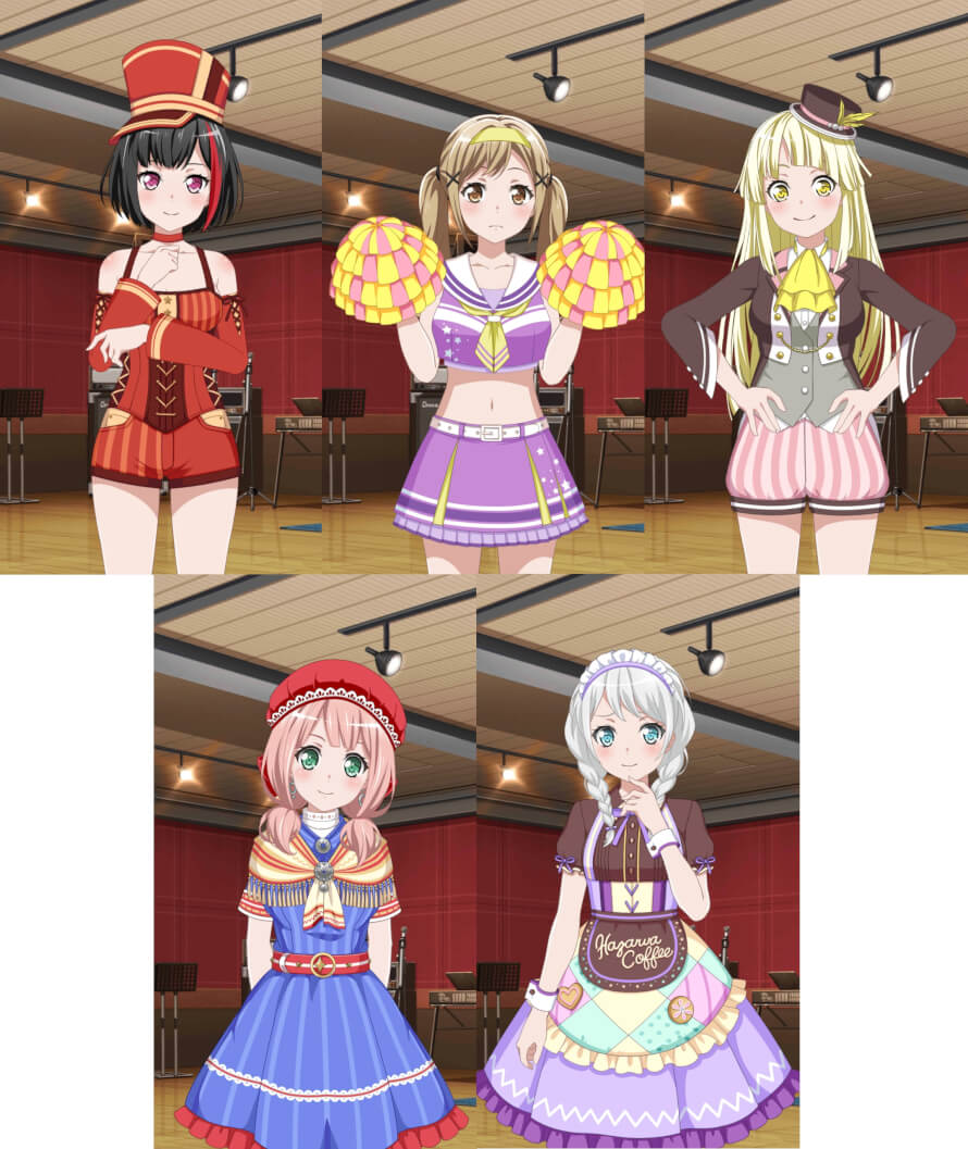  JP Bandori  They added more costumes from 2 stars cards!    