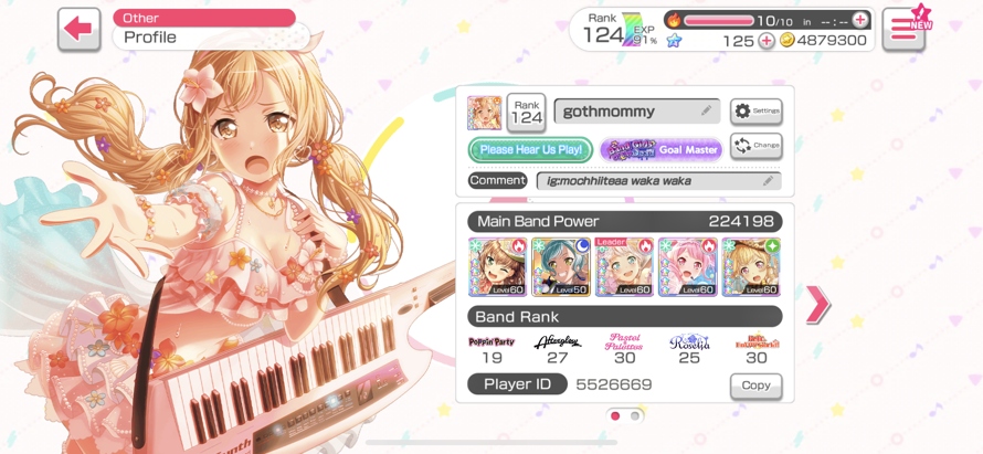 If anyone wants to be friends on bandori im down! 
Yes my band rank do be looking down doe  
