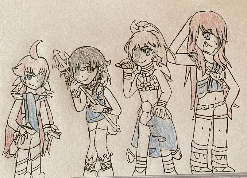 heeeeeello!!! i just finished drawing my champion designs for my botw au!! i never draw on paper so...