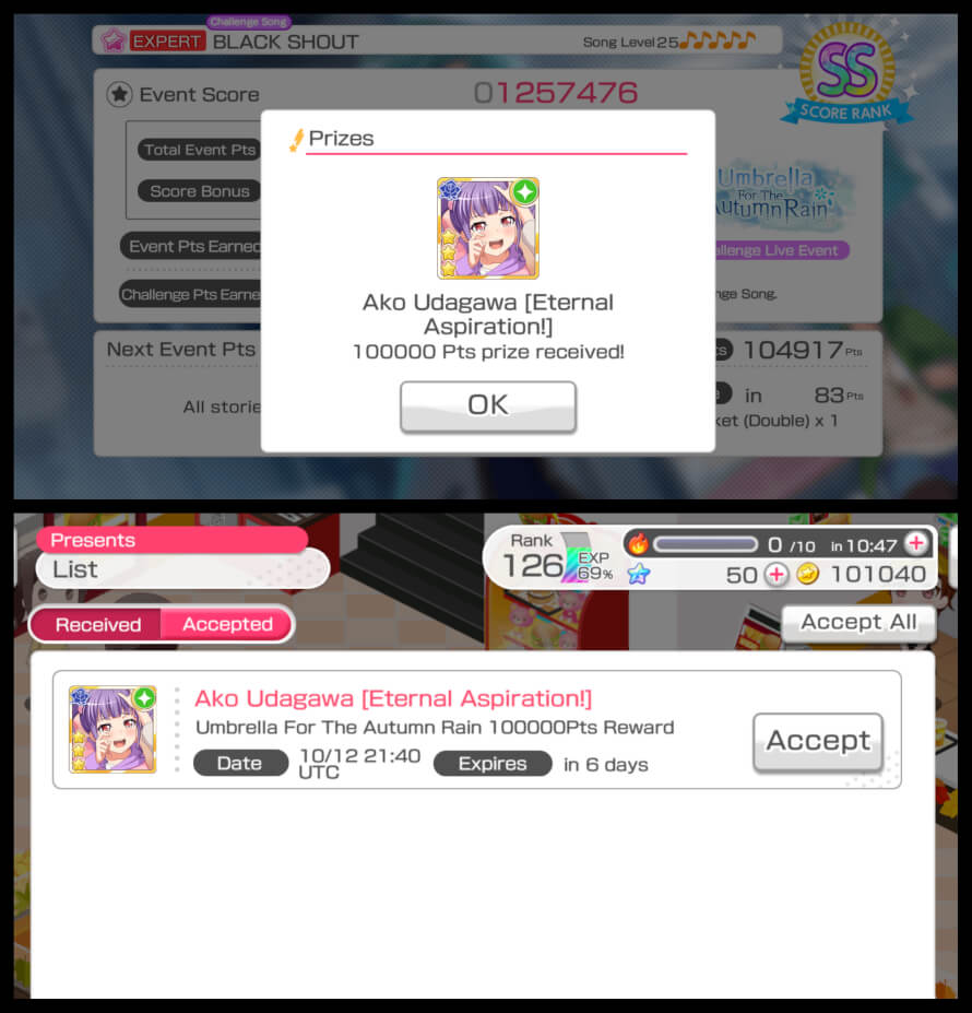 This is the fastest I've ever got the event card! ^^ aiming for the top 2500 this event