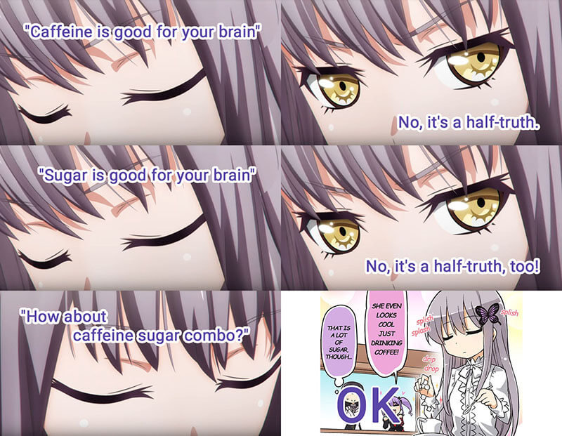      A half truth   a half truth = a truth   
Edit: I've made it easier to understand