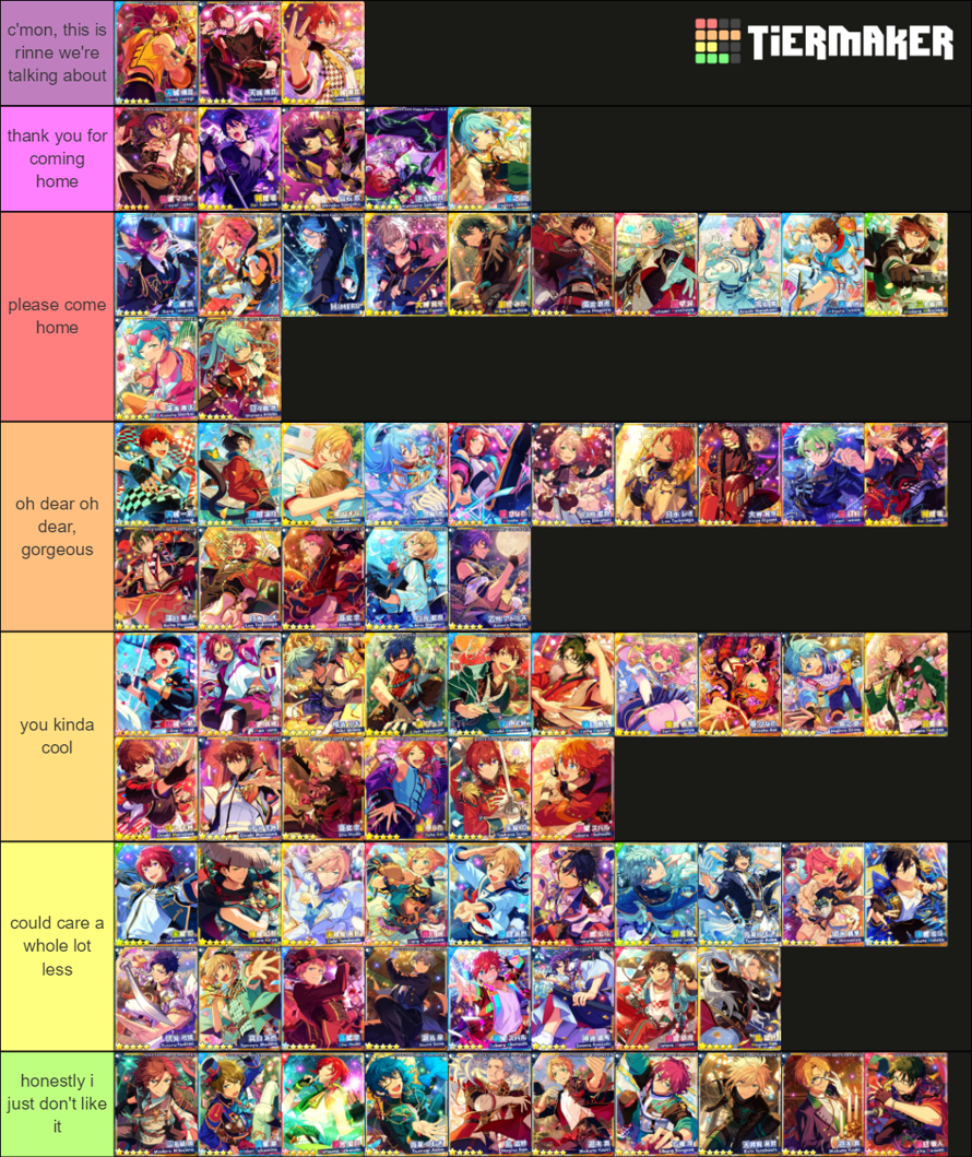 enstars 5  tier list built up of bias, opinions on card art, opinions on costumes, and a pinch of...