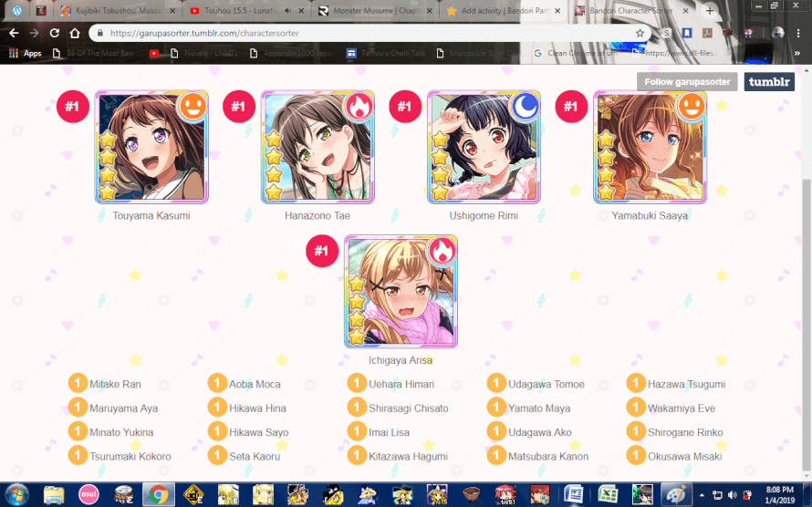 So I tried the Bandori Sorter earlier...........

And this seems accurate for me
