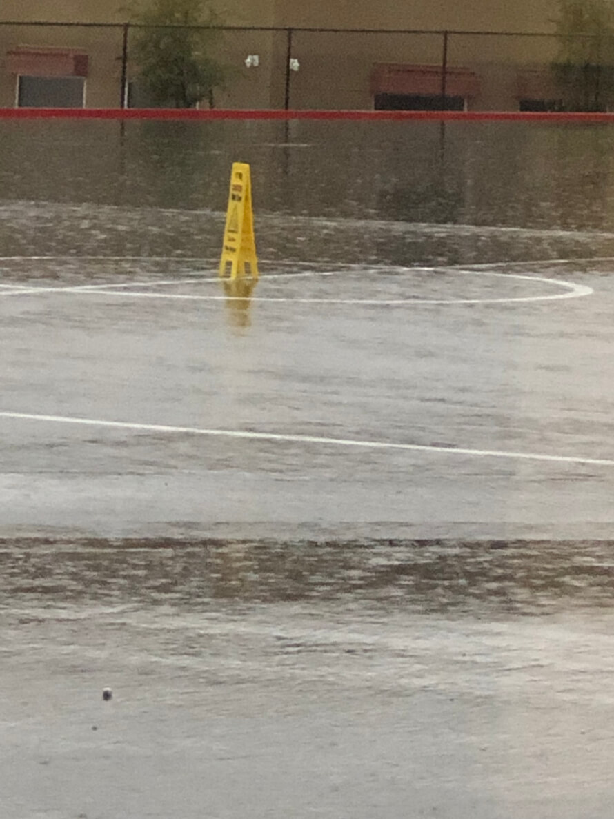 it was pouring outside and i saw this at my school

you know what they say, 'safety first kids'...