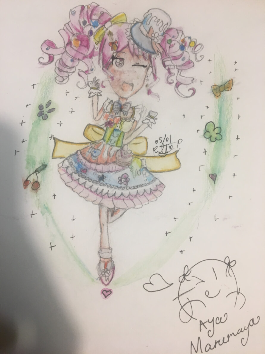 I made a drawing of Aya Marumaya on my favourite card costume. The watercolour messed up a few parts...