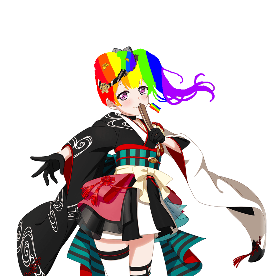 Chisato but most of the stuff on her hair is a rainbow! Happy pride month! 


Fun fact about me:...