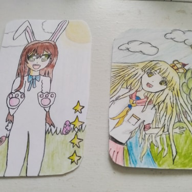 Hi everyone! 
Me and my friend drew custom cards out of boredom.
He drew Kokoro, and i drew O tae...