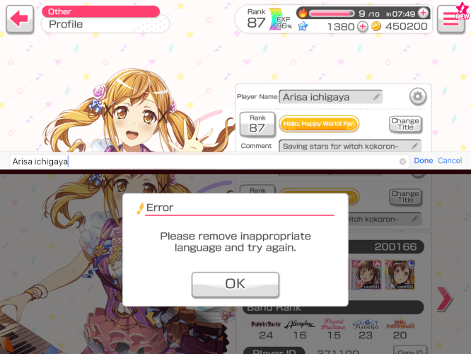 So arisa’s name is now considered inpropriate? Nice.