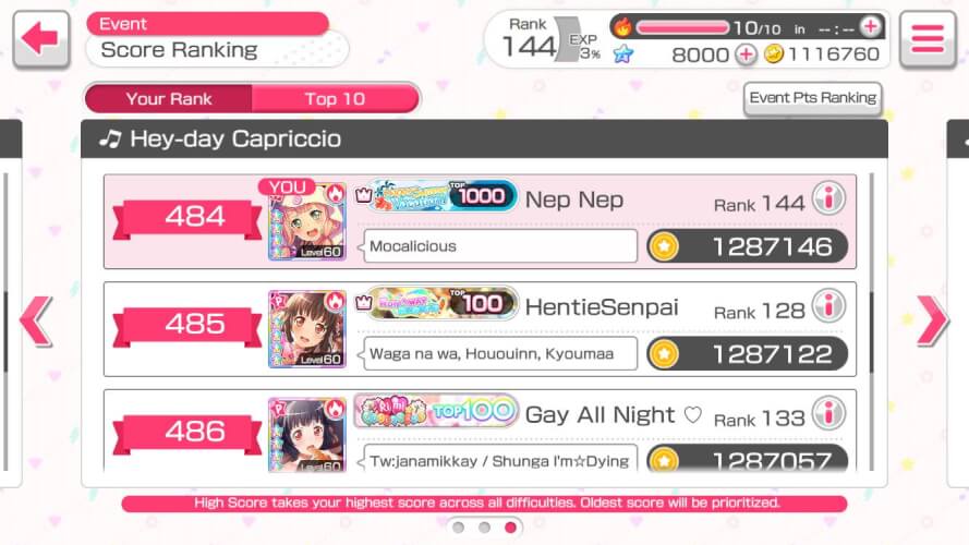 The 6th Afterglow: Challenge Live Event   Hey day Capriccio Score Ranking
