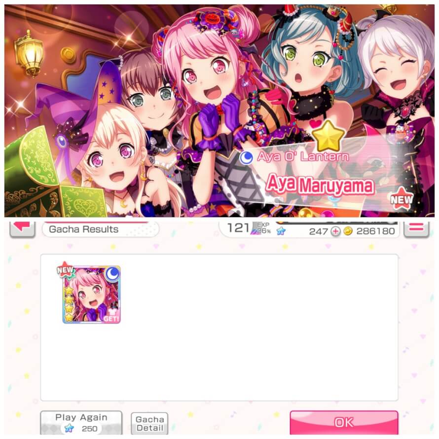 I was doing normal gacha pull and when i less expected ¡BOOM! i got Ayaaaa 
Im so happyyy./ Estaba...