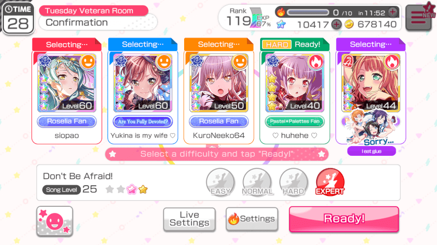 We were so close to getting all Roselia members  F in the chat 