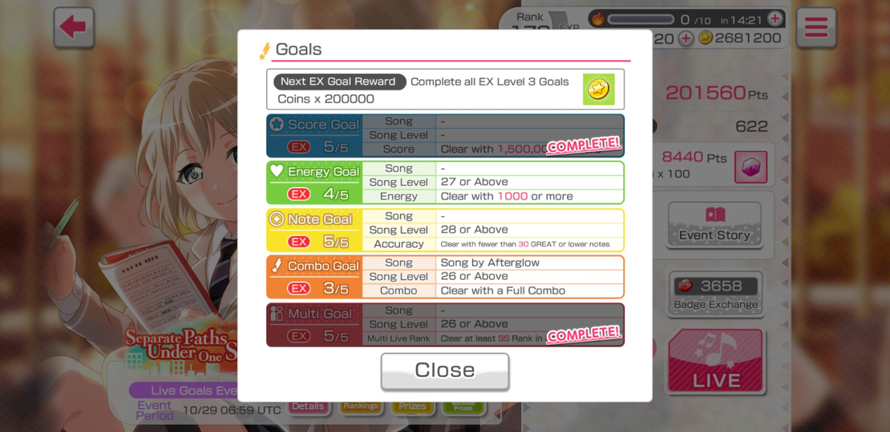 I'm so close and afraid of the last combo goal ; ~ ;