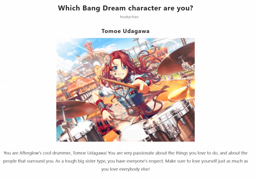 YAY! I did the two quizs and got TOMOE for both!!!! The link is below if you want to take the...