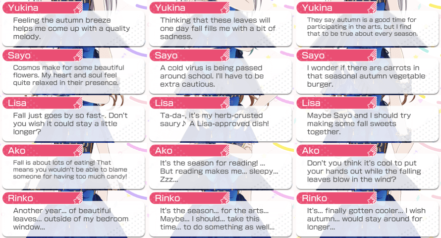   Here are Roselia's EN 2019 Autumn lines!  

       All this Autumn related stuff is making me...