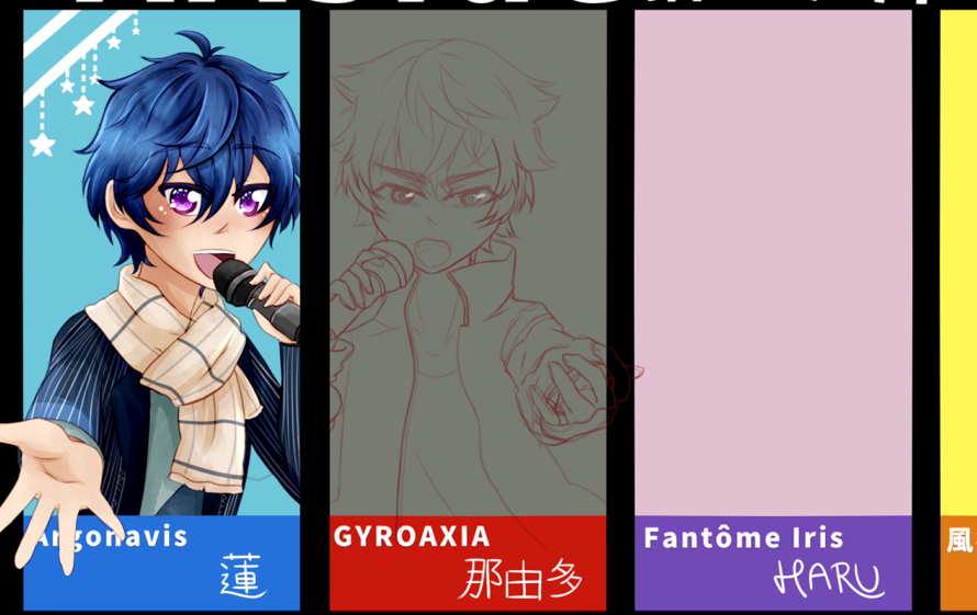 seeing saburos post this reminded me, here's a WIP of the band oshi meme I'm doing because god only...