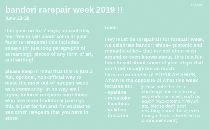 hello hello hello!!! it is me, qyn. im here to present rarepair week from twitter to yall!!...