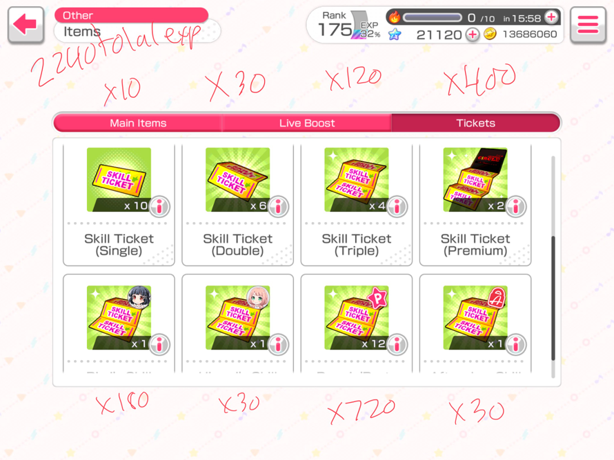 i am so prepared for rimi … not pictured my 1500 blue big chunks and like 8 billion exp tickets  