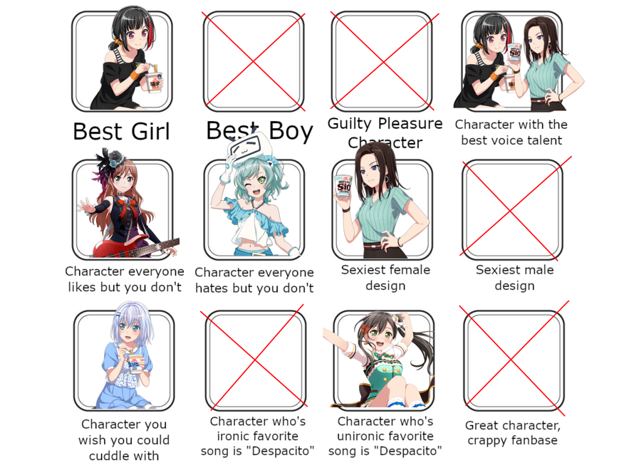    Here’s mine! Let me explain.


  Ran is the best girl. Fight me.
  Both Ran and Layer have...