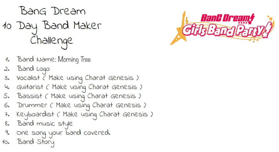 This is my eighth 10 Day Band Maker Challenge

BanG Dream! Girls Band Party! 10 Day Band Maker...