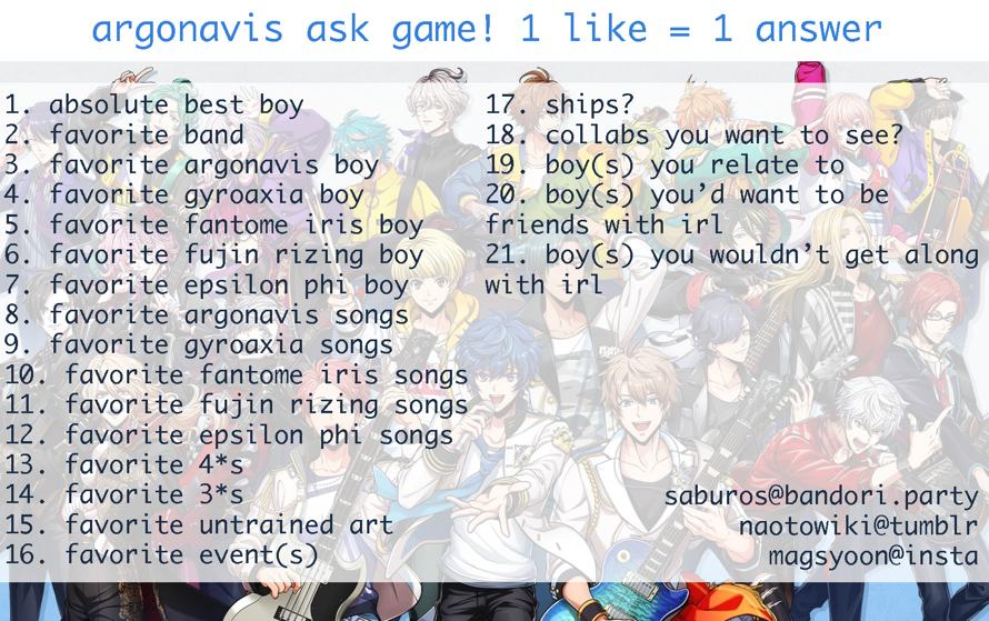 "maggie stop posting about argonavis" nah i dont feel like it. i made a funny lil ask game bc i have...