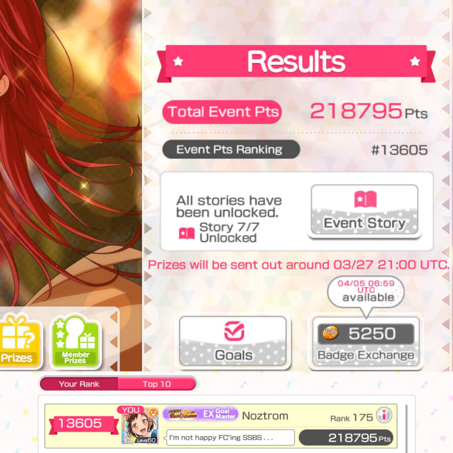The last event, which was a live goals, I finished in the Top 100.

This event, which was another...