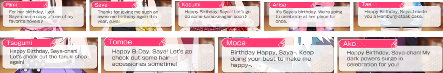 These are all of the birthday dialogues I can find in the game for Saaya!