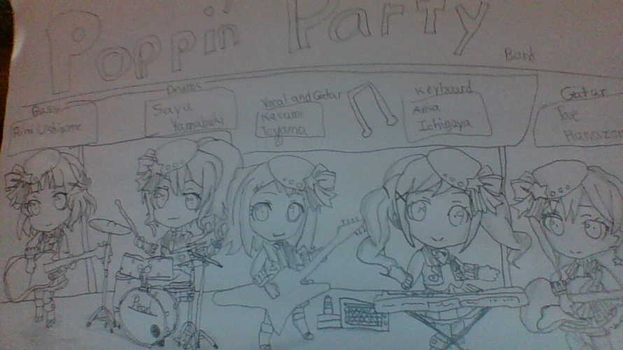 I traced a picture of Poppin Party and then I put the character's together and made the background.