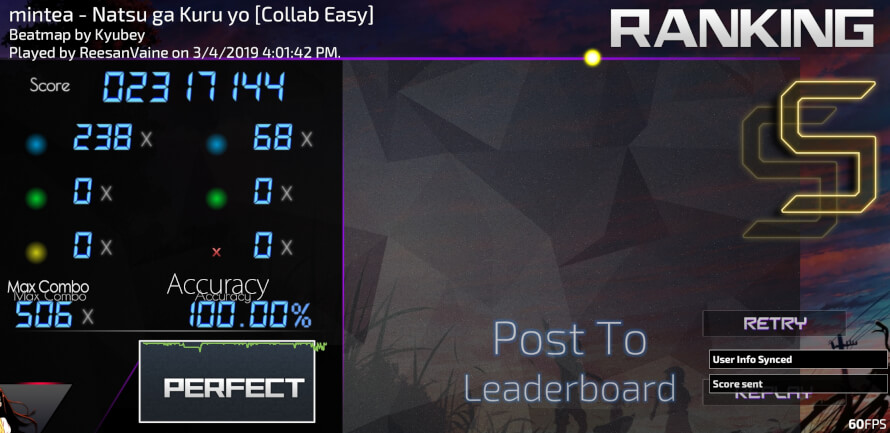  That pleasant moment where you're, achieving an FC, AP in a rhythm game. 🥰