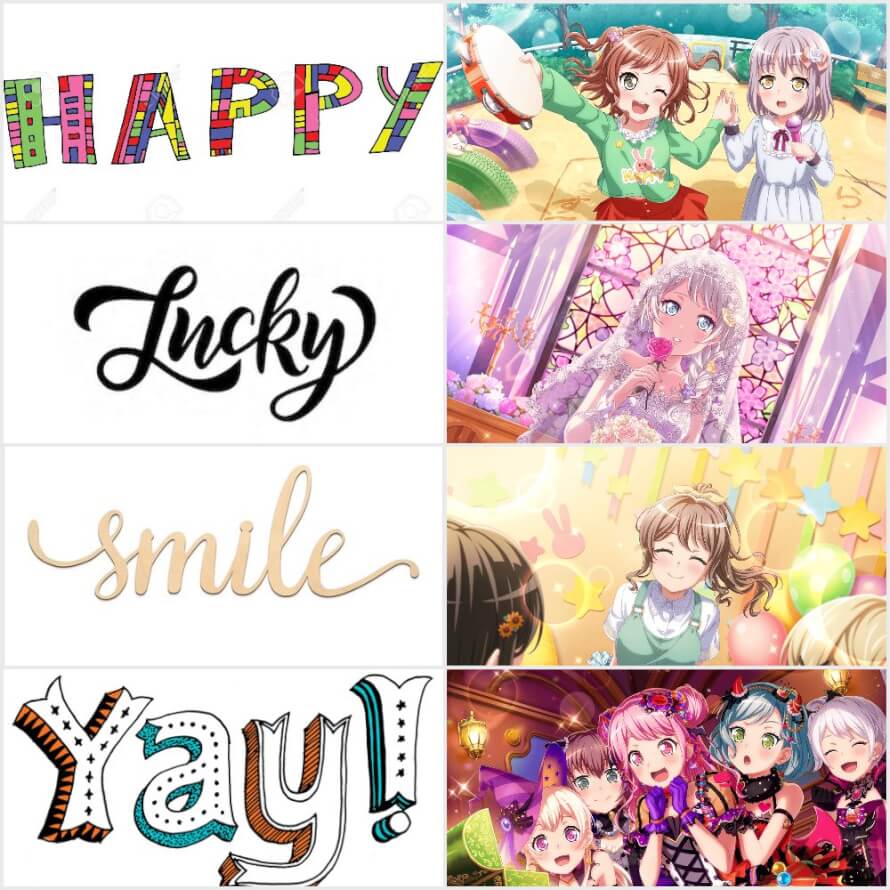 HAPPY! LUCKY! SMILE! YAY!
   
ok it was hard to match a card with each word