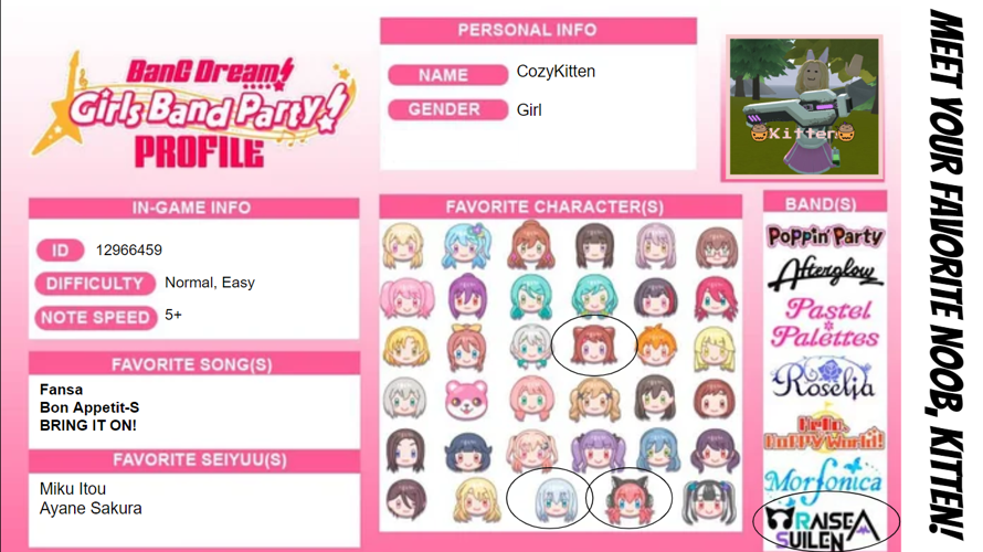 I thought that people may want to know about me!!! I found out about a Bandori intro page, and...