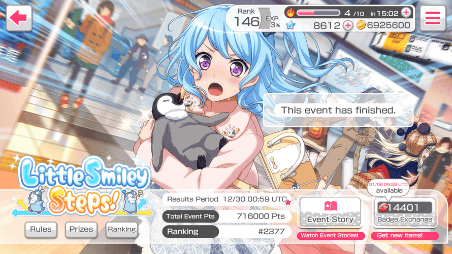 I did it! My very first Top 2.500, also i can't believe that my Total Event Pts is perfectly 716.000...
