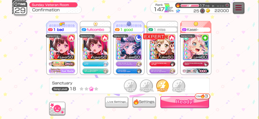   The five houseman of Bandori gameplay: