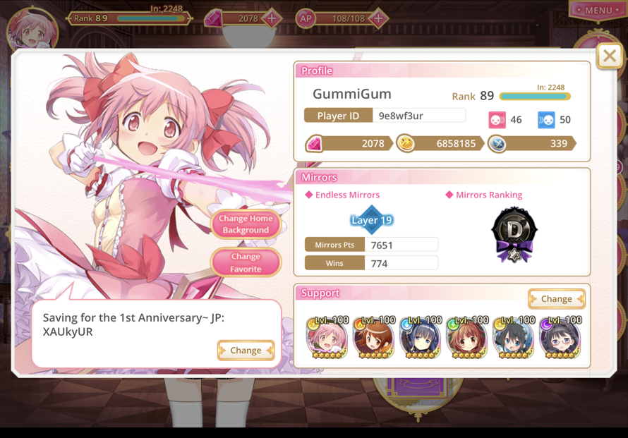 My MagiReco codes for anyone interested~ 


 Ignore that mirrors rank I skipped the last event...