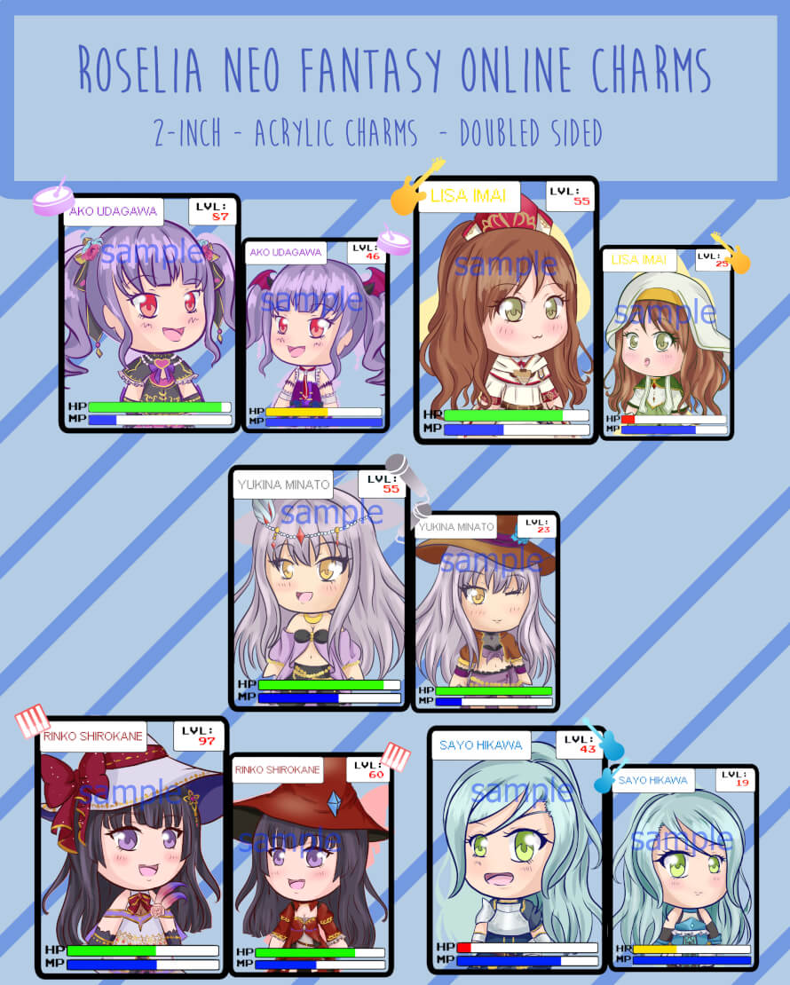 Heyyo~ 
I made Roselia Neo Fantasy Online acrylic charms !!! 
They're up for preorder right now...
