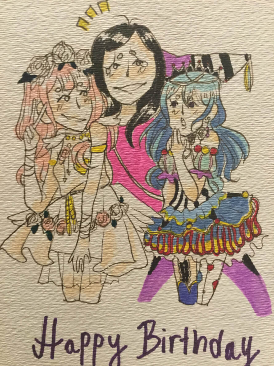 Aaaaaaaa my friend made me this lovely piece of art for my birthday!   The person in the middle is...